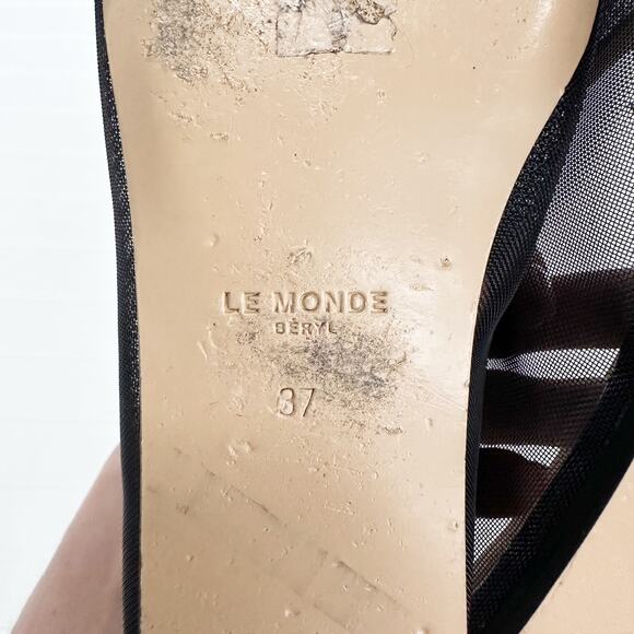 Le Monde Beryl Sheer Mesh Leather Lined Ballet Flats Black Slipper - Picture 3 of 13